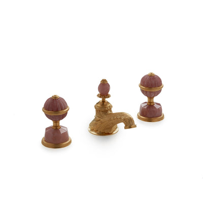 1098BSN819-RSQU-GP Sherle Wagner International Semiprecious Globe Knob Faucet Set in Gold Plate metal finish with Rose Quartz inserts